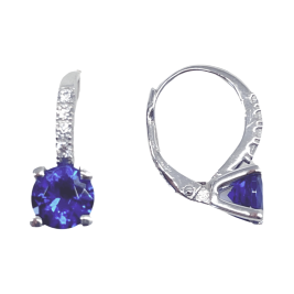 Patent záras klasszikus stílusú ezüst fülbevaló zafír kék és fehér cirkónia kövekkel díszítve